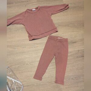 Zara Kids Thermal Waffle  Set in Soft Mauve